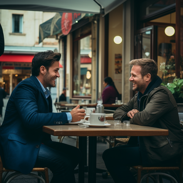 people with a cup of coffee on a table