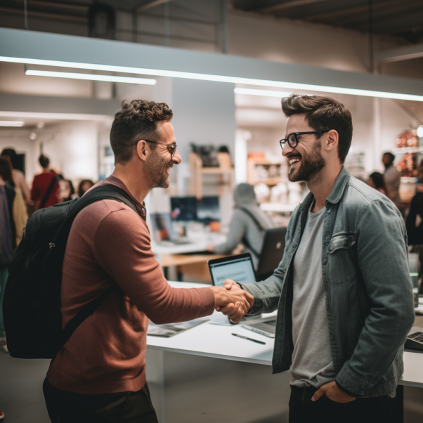 customer and seller greeting each other