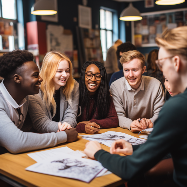 students talking and smiling