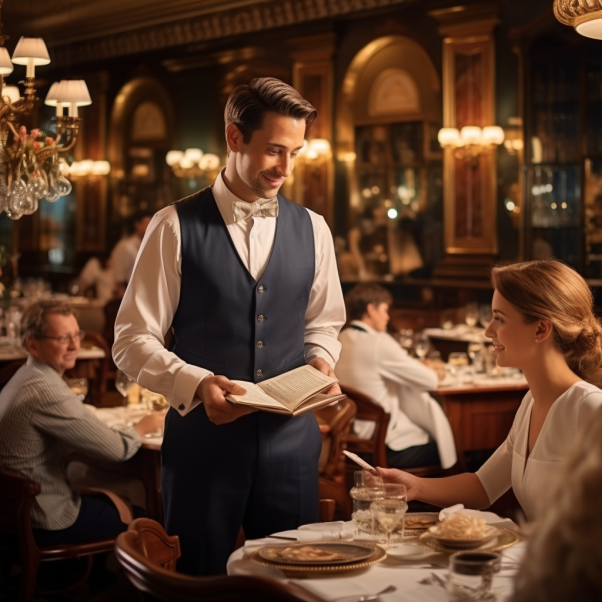 Ospătarul preluând comanda într-un restaurant