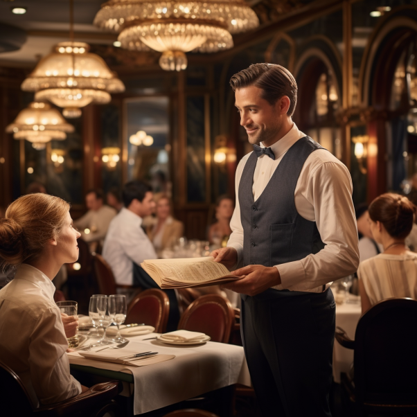 Ospătarul preluând comanda într-un restaurant